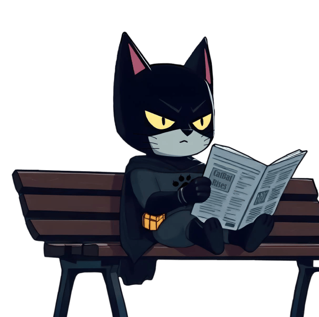 batcat read news while sitting on the bench